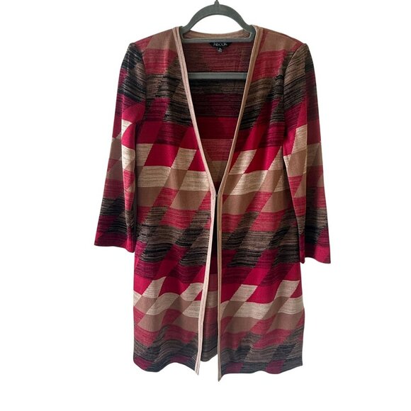 Misook Size XS Geometric Striped Open-Front Cardigan Sweater Duster Lagenlook - Picture 8 of 8